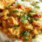 A bowl of creamy authentic butter chicken garnished with fresh cilantro, served alongside naan bread on a wooden table.
