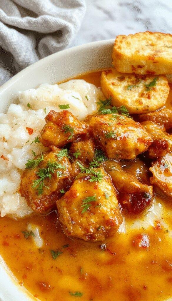 A steaming plate of homemade Indian butter chicken garnished with fresh cilantro, served with fluffy basmati rice and naan bread.