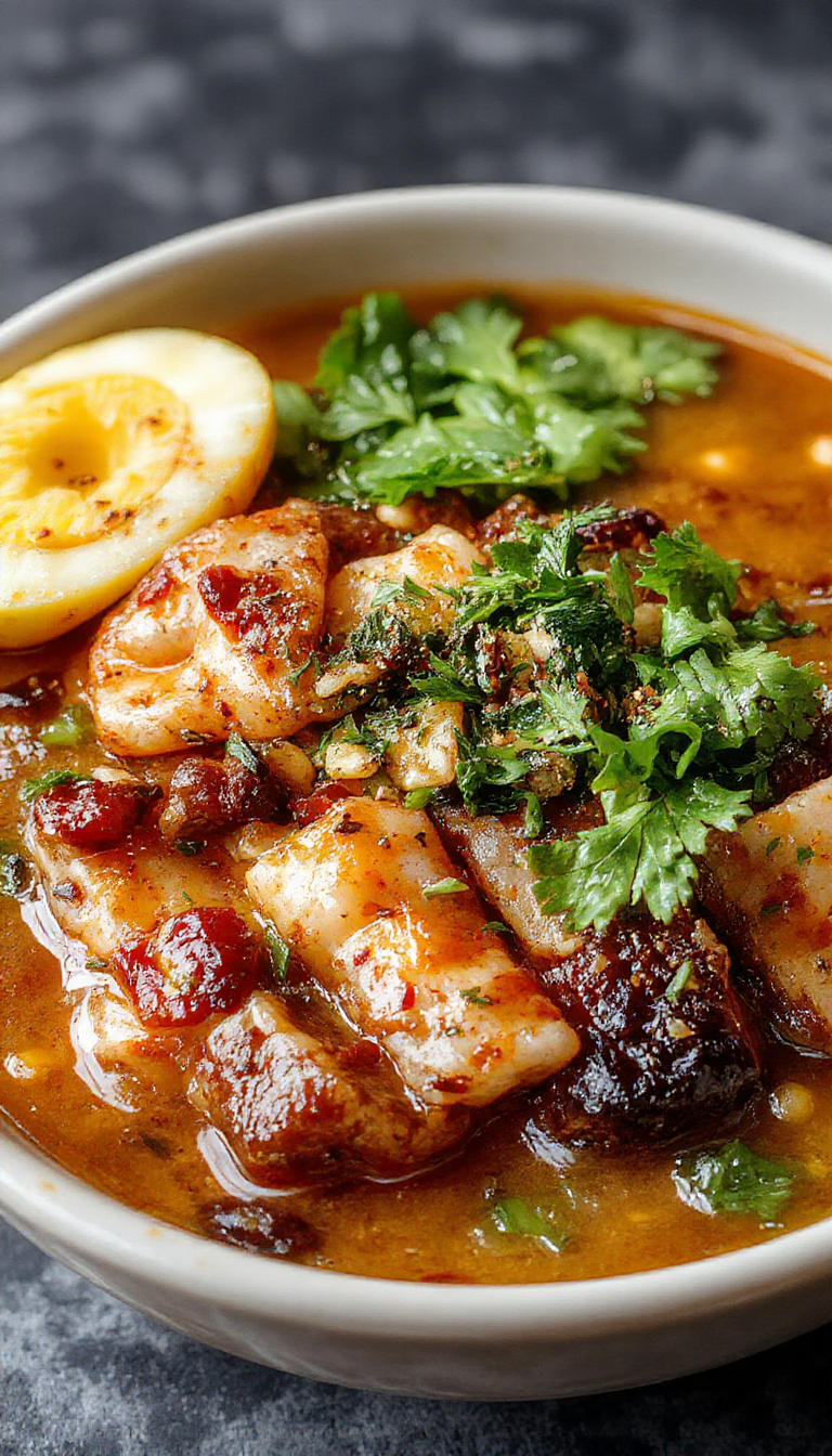 A steaming bowl of vegan saucy ramen topped with green onions, sesame seeds, and colorful vegetables, showcasing a delicious and hearty meal.