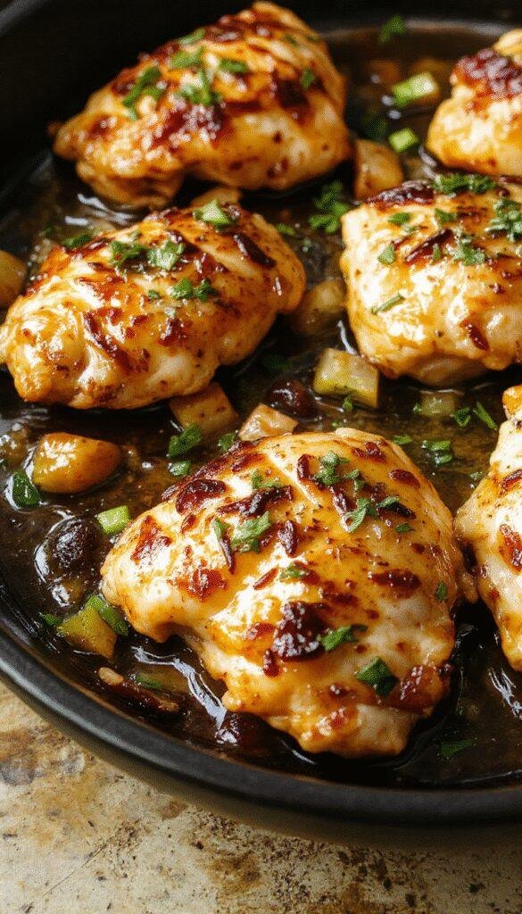 A sizzling skillet of golden butter chicken garnished with fresh herbs and served with steamed rice, showcasing a rich and flavorful Indian dish.