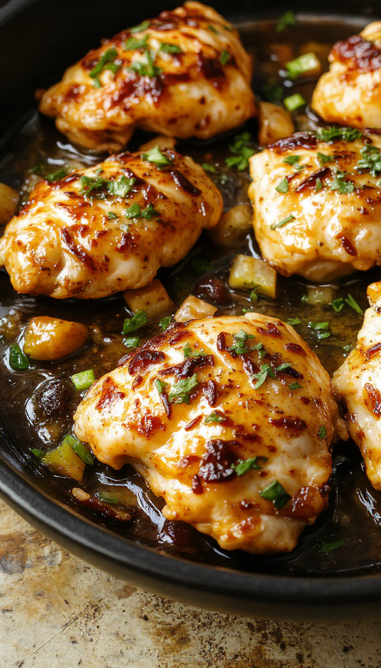 A sizzling skillet of golden butter chicken garnished with fresh herbs and served with steamed rice, showcasing a rich and flavorful Indian dish.