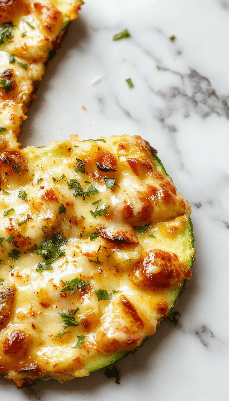 A vibrant, oven-baked zucchini pizza casserole in a round white dish, topped with melted mozzarella cheese, sliced cherry tomatoes, fresh basil, and drizzled with olive oil, showcasing a colorful mix of green zucchini and red tomatoes with a golden-brown crust.