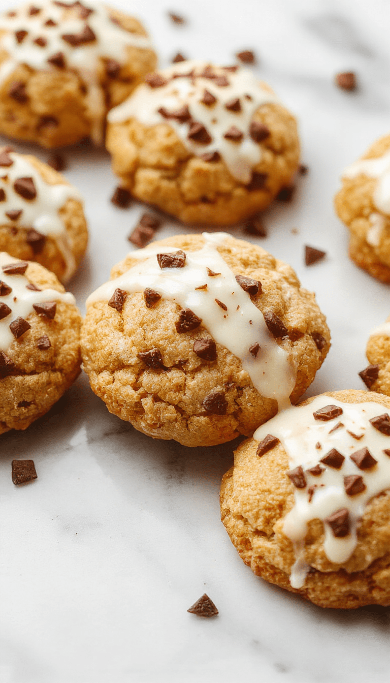 Colorful Christmas-themed presentation of chewy maple cookies dipped in smooth white chocolate, arranged on a festive red and green platter with holiday decorations in the background. The cookies showcase a golden-brown texture with drizzles of glossy white chocolate, garnished with sprinkles and holiday accents, highlighting a cozy and indulgent seasonal treat.