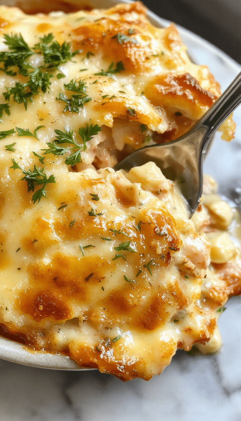 A hearty chicken pot pie casserole displayed on a rustic wooden table, featuring a golden-brown topped crust with flaky edges, filled with tender chicken, peas, carrots, and creamy gravy, garnished with fresh herbs for a vibrant finishing touch.