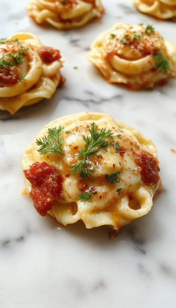 A vibrant plate of creamy Tuscan ravioli garnished with fresh basil and grated Parmesan cheese, served on a rustic wooden table. The ravioli are golden and tender, coated with a rich, velvety sauce with visible herbs and spinach, accented by cherry tomatoes and a drizzle of olive oil, styled elegantly with a basil sprig for a fresh touch.
