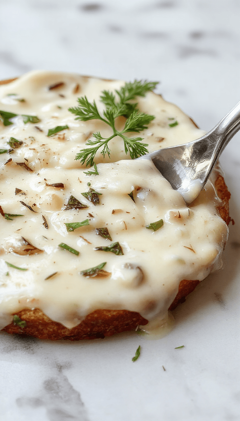 A close-up shot of a vibrant white garlic pizza sauce spread evenly over a freshly baked pizza crust. The sauce has a smooth, creamy texture with visible minced garlic and herbs. The pizza is topped with melted mozzarella cheese, basil leaves, and a drizzle of olive oil, all presented on a rustic wooden board. The background shows ingredients like garlic cloves and herbs, enhancing the fresh and homemade vibe.