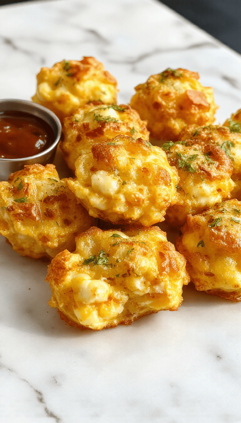 Golden crispy corn cheese bites arranged on a white plate, showcasing their crunchy exterior and gooey melted cheese inside, garnished with chopped herbs, with a blurred background of a modern kitchen setting.