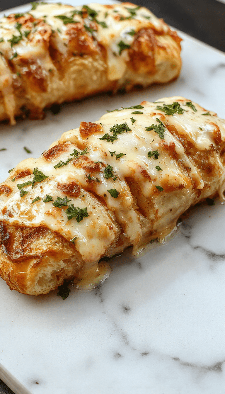 A beautifully plated stromboli spiral showcasing golden-brown crust filled with sliced cooked chicken, ham, and melted cheese. The stromboli is sliced to reveal its savory interior, garnished with fresh herbs on a rustic wooden board with a drizzle of sauce, vibrant colors, and crispy textures.