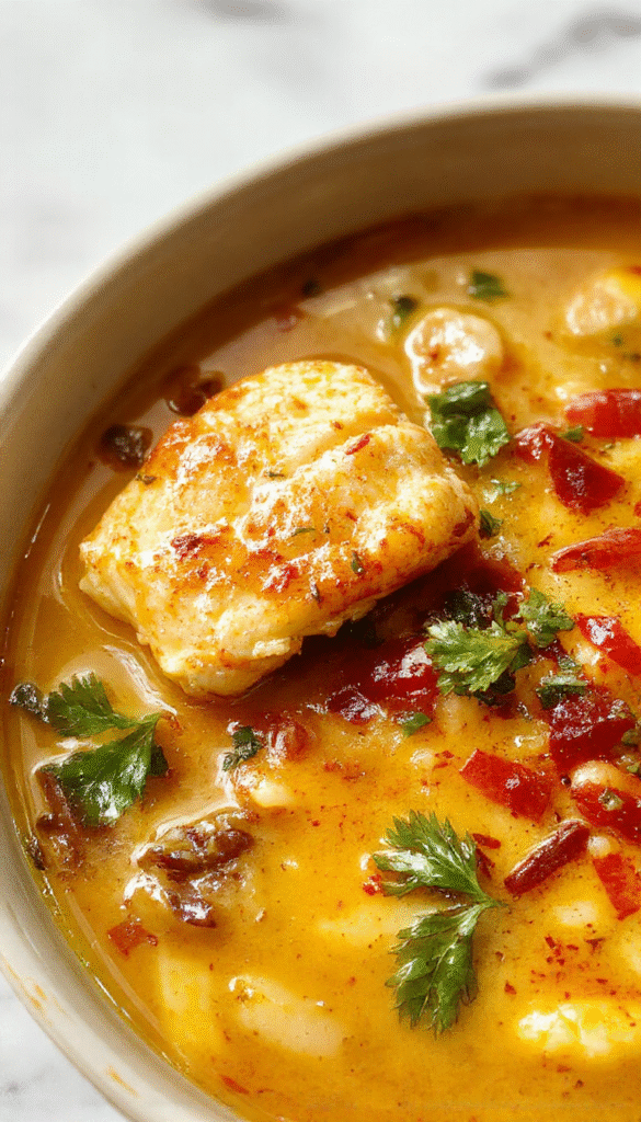 A vibrant bowl of low carb chicken tortilla soup featuring shredded chicken, diced tomatoes, chopped cilantro, and melted cheese, garnished with lime wedges and tortilla strips, presented on a rustic wooden table with fresh ingredients around, showcasing textures of creamy broth, crispy toppings, and tender chicken.