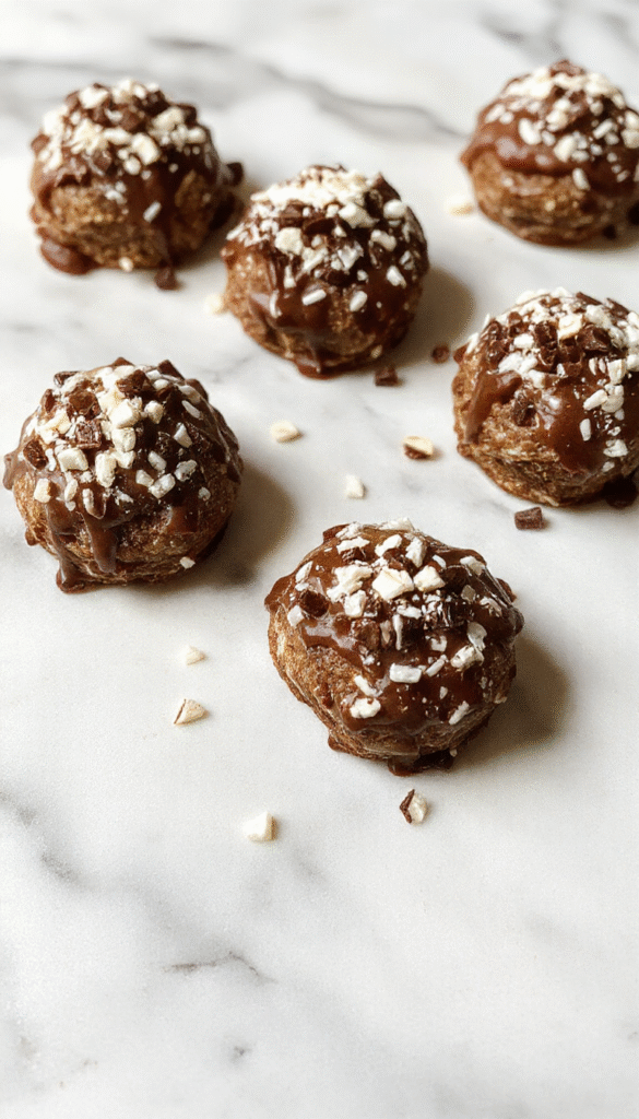 Colorful dessert in a clear glass bowl with multiple layers of creamy chocolate mixture topped with rainbow sprinkles and mini marshmallows, styled on a white plate with a wooden background