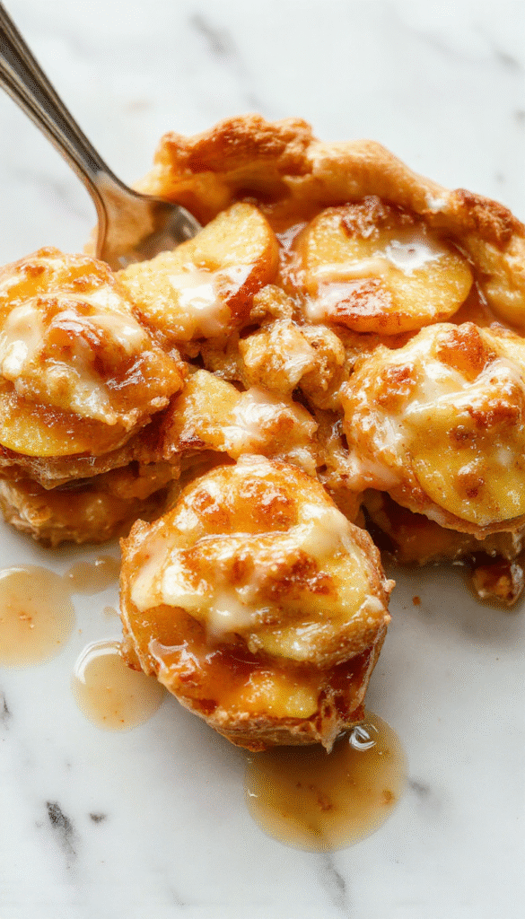 A vibrant, golden-brown apple pie with a flaky crust, topped with caramelized apple slices and a dusting of powdered sugar, served on a rustic wooden board with a slice cut out showcasing the tender apple filling and crispy crust.