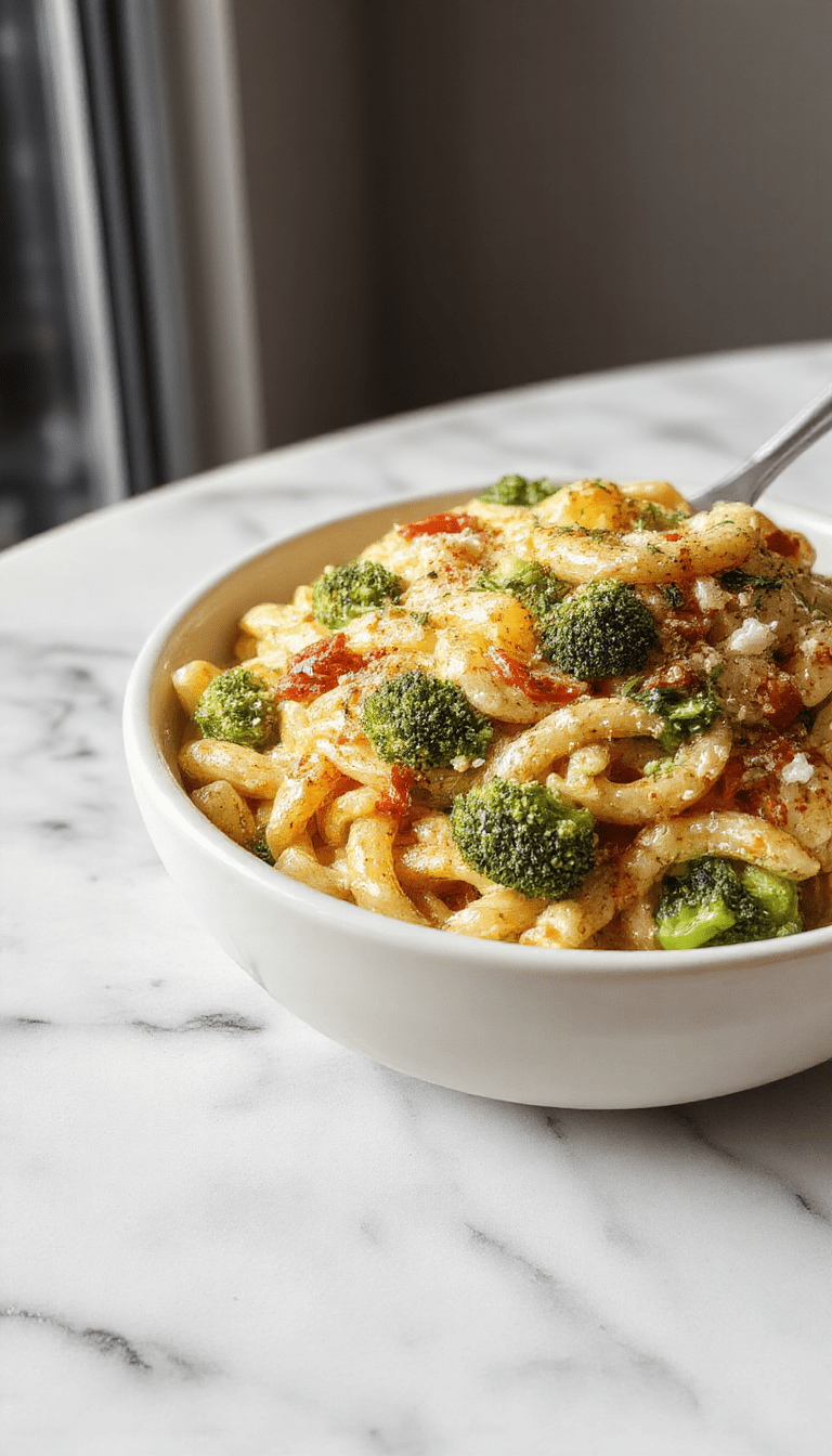 A vibrant plate of healthy broccoli pasta featuring bright green broccoli florets atop al dente spaghetti, drizzled with olive oil and sprinkled with parmesan cheese, topped with fresh herbs. The creamy sauce complements the crunchy textures and colorful presentation, served on a rustic wooden table with a blurred background of fresh ingredients.