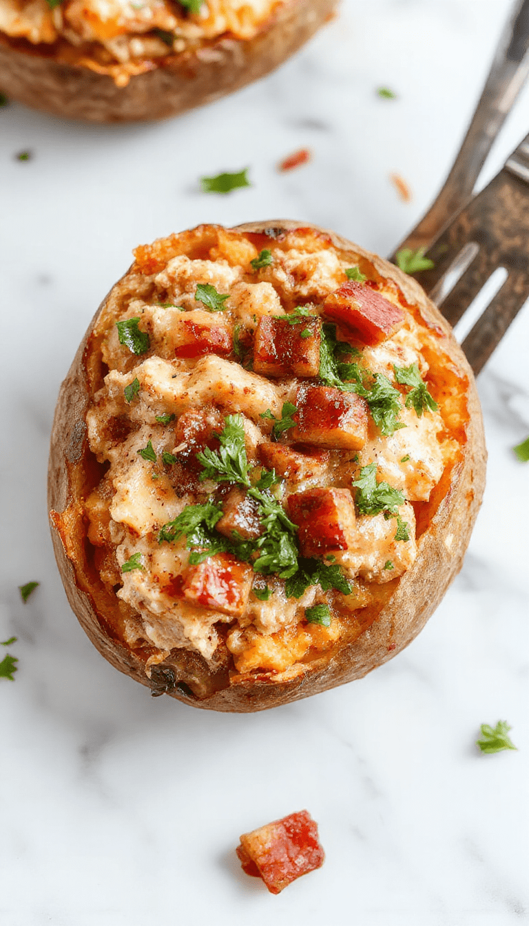 A vibrant baking dish featuring roasted ground turkey nestled with golden sweet potato chunks, garnished with fresh herbs and a sprinkle of cheese. The dish is plated on a rustic wooden table with steam rising, showcasing a warm and inviting meal with colorful ingredients and crispy edges.