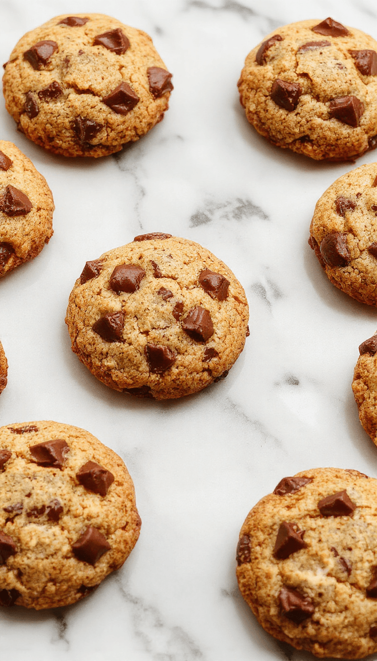 A close-up image showcasing a stack of golden-brown Neiman Marcus Cookies on a white plate. The cookies are generously studded with semi-sweet chocolate chips, with a slightly cracked surface revealing their soft, chewy texture. The plate is placed on a rustic wooden table, with a few cookies broken in half to display gooey chocolate and chewy interior. Natural lighting highlights the delicious, indulgent appeal of the cookies.