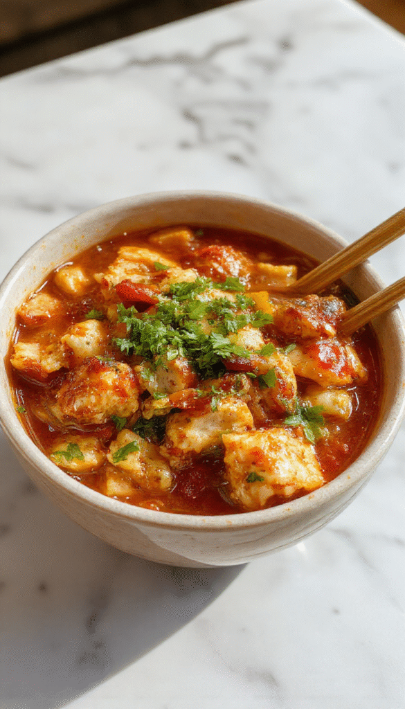 Colorful chicken ramen stir fry served in a white bowl with vibrant vegetables, tender chicken slices, and glossy noodles, garnished with green onions and sesame seeds, styled with chopsticks on a rustic wooden table.