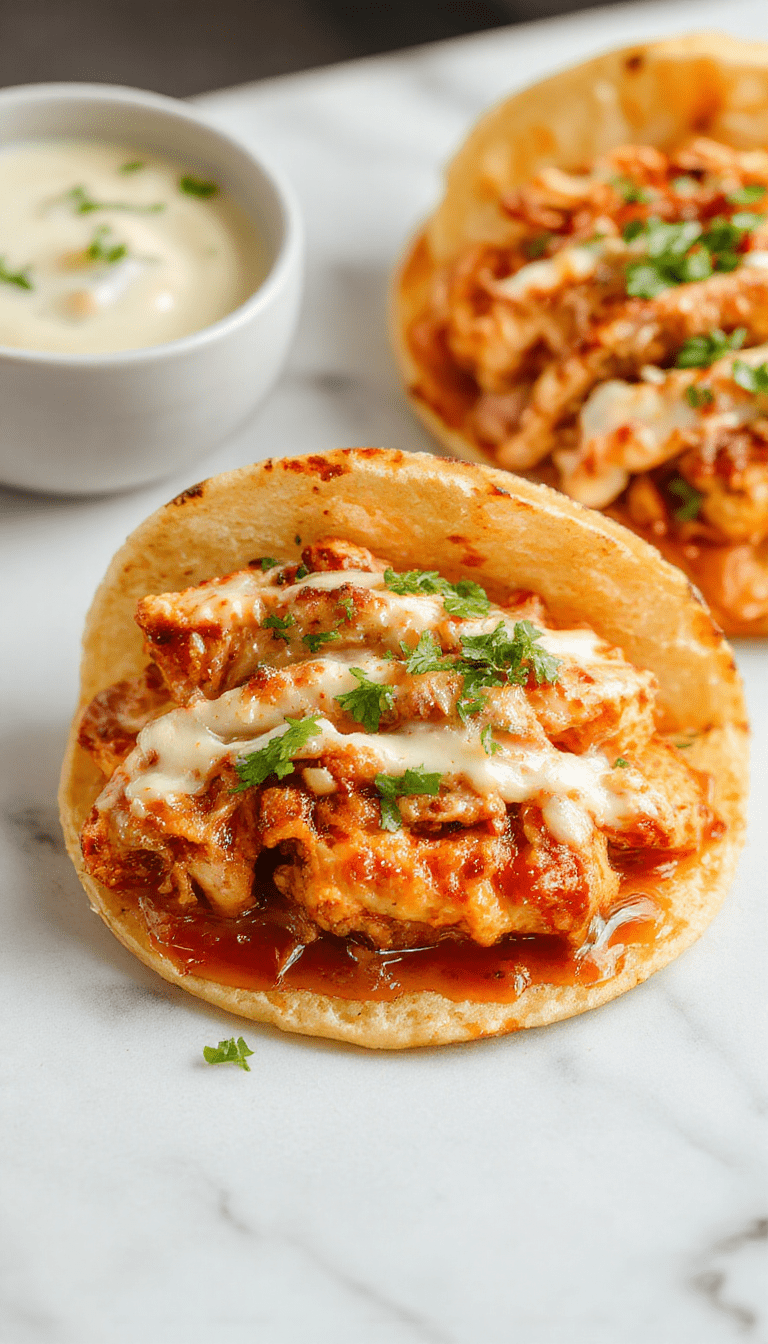 Colorful mini baked chicken tacos arranged on a rustic plate, topped with fresh diced tomatoes, shredded lettuce, melted cheese, and a drizzle of sour cream. The tacos are golden and crispy, with a flavorful filling visible in each shell, garnished with cilantro and lime wedges, styled for an inviting, vibrant presentation.