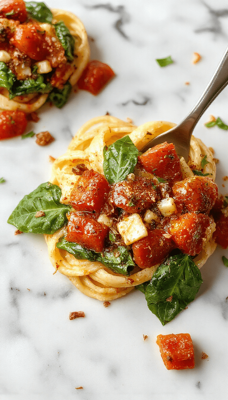 A vibrant plate of fresh spinach and ripe cherry tomatoes scattered over al dente pasta, garnished with grated cheese and basil leaves, styled on a rustic wooden table with natural lighting highlighting the bright greens and reds.