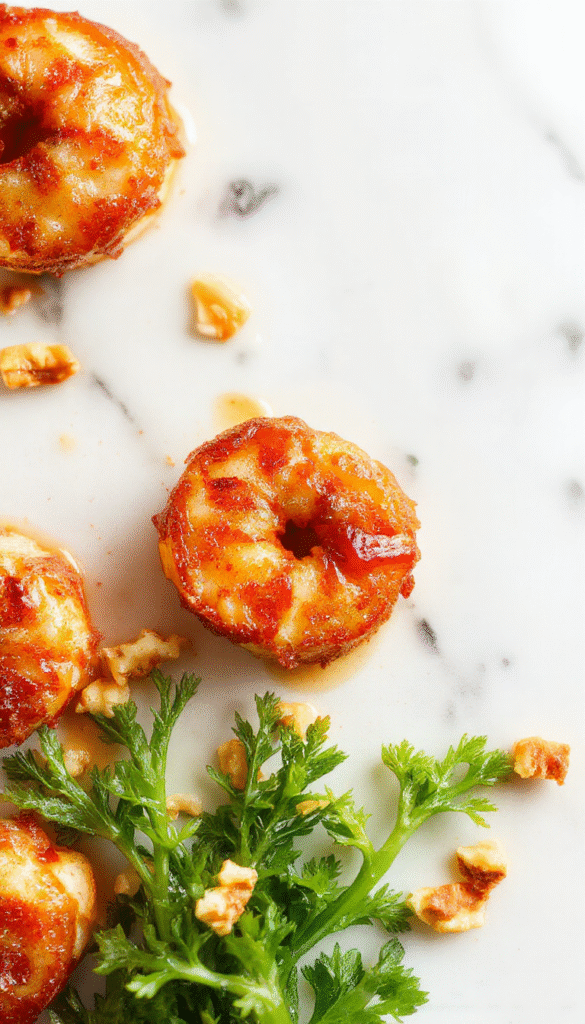 A vibrant plate of Honey Walnut Shrimp featuring crispy battered shrimp coated in a glossy honey sauce, topped with glazed walnuts, garnished with fresh green herbs, presented on a white ceramic plate with a side of sliced lemon and colorful vegetables, creating an appetizing and elegant culinary presentation