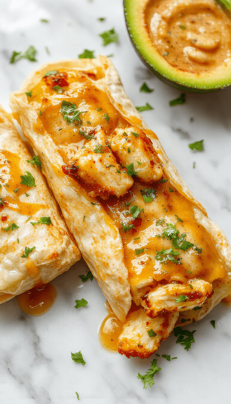 Colorful cheery plate featuring golden crispy chicken wraps bursting with melted cheese, garnished with fresh parsley, occupying a stylish white dish on a rustic wooden table, with a side of creamy garlic sauce and vibrant salad elements, showcasing textures from crunchy exterior to gooey cheese and tender chicken.