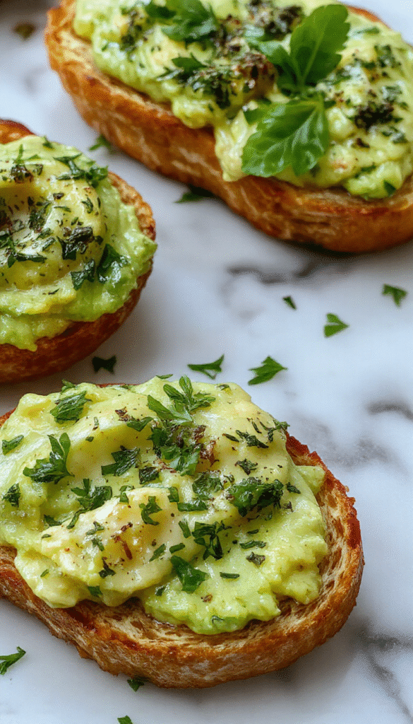A close-up of creamy avocado slices topped with microgreens and cherry tomato halves on toasted artisanal bread, drizzle of olive oil and sprinkle of sea salt, vibrant green hues contrasting with the rustic bread texture, styled on white plate with a modern minimalistic background.