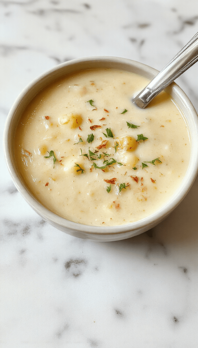 A bowls of creamy garlic soup velouté on a rustic wooden table, garnished with fresh chopped parsley and cracked black pepper, showcasing a smooth texture with hints of golden garlic aroma and a vibrant green garnish, styled simply with a spoon and a linen napkin, evoking warmth and comfort.