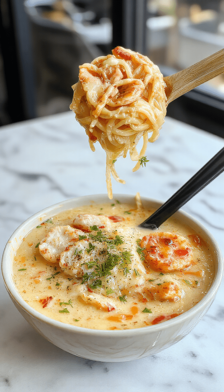 A vibrant bowl of Marry Me Chicken Ramen featuring tender slices of chicken atop a steaming, rich broth filled with perfectly cooked noodles, garnished with green onions and sesame seeds, all presented on a rustic wooden table with chopsticks and a side of fresh vegetables.