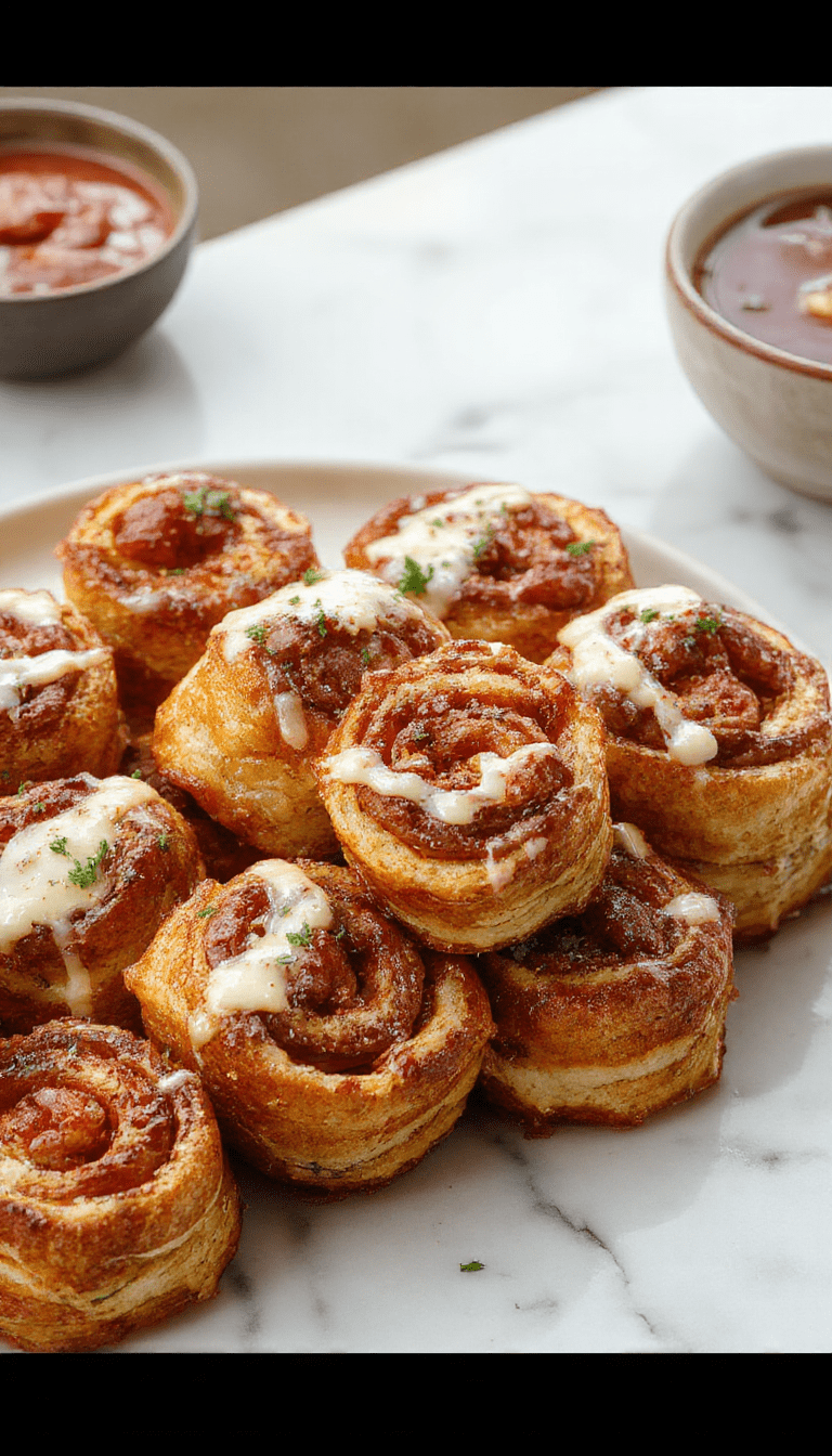 Colorful image of golden-brown sausage French toast roll-ups arranged neatly on a white plate, drizzled with syrup, garnished with powdered sugar and fresh berries, showcasing crispy edges and soft inner filling, styled with a sprig of mint for an inviting breakfast setting.