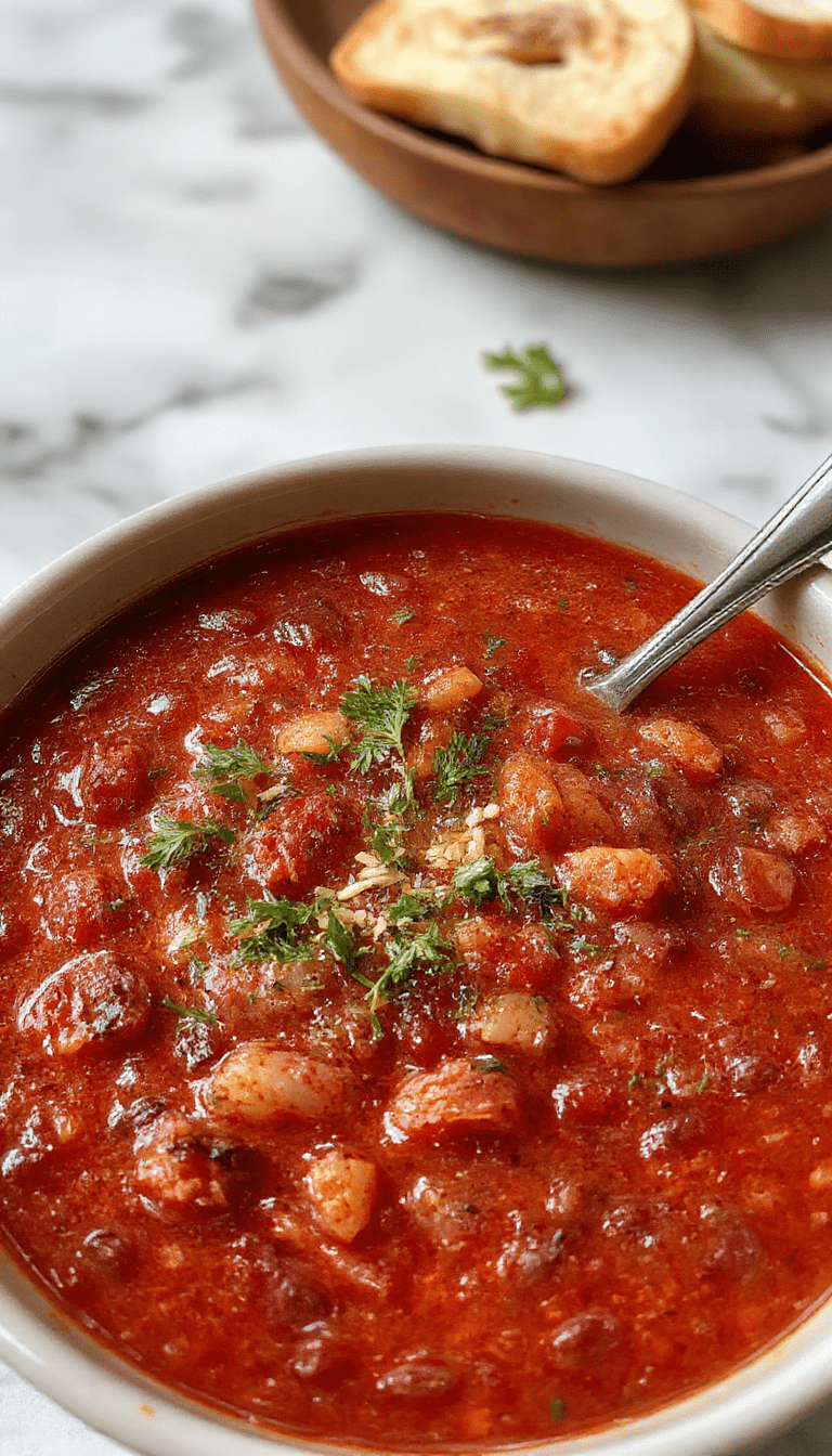 A vibrant bowl of red lentil soup garnished with fresh herbs, served on a rustic wooden table with a spoon, steaming and textured, showcasing a rich orange-red color and a smooth, hearty consistency.