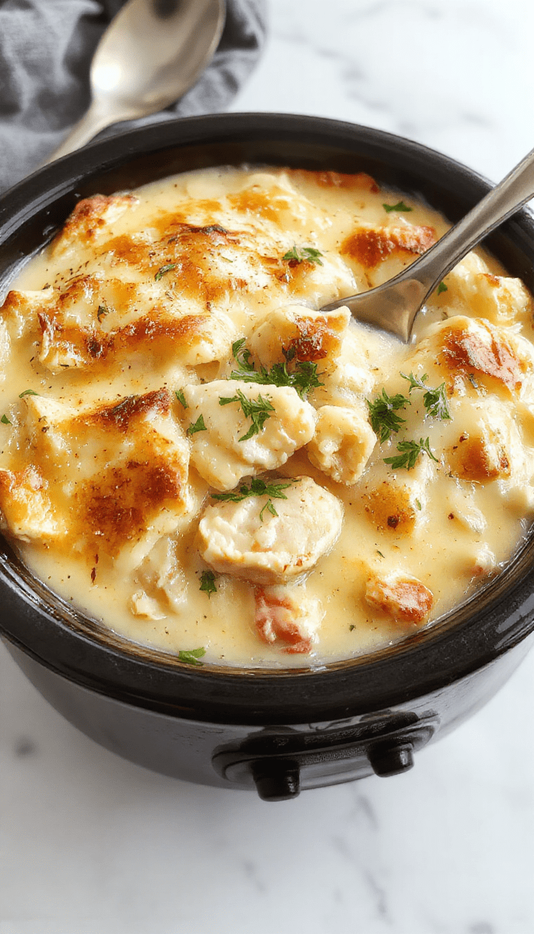 A warm, inviting chicken pot pie served in a rustic dish, topped with golden flaky crust. Inside, tender chicken, peas, carrots, and creamy gravy fill the pie, surrounded by a buttery crust. The pie is sliced open to reveal its luscious filling, garnished with fresh herbs, with a background of a cozy kitchen setting and natural sunlight highlighting the textures and colors.