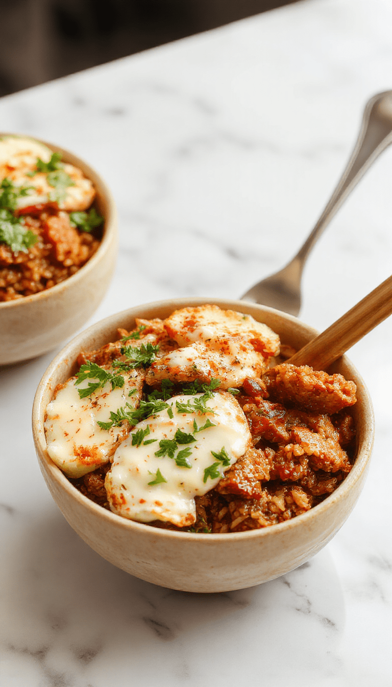A vibrant bowl featuring cooked ground turkey on top of fluffy white rice, drizzled with a spicy and creamy sauce. Garnished with chopped green onions and red pepper flakes, the bowl is styled on a rustic wooden table with fresh ingredients around, showcasing a colorful and appetizing presentation with textures of tender turkey and smooth sauce.