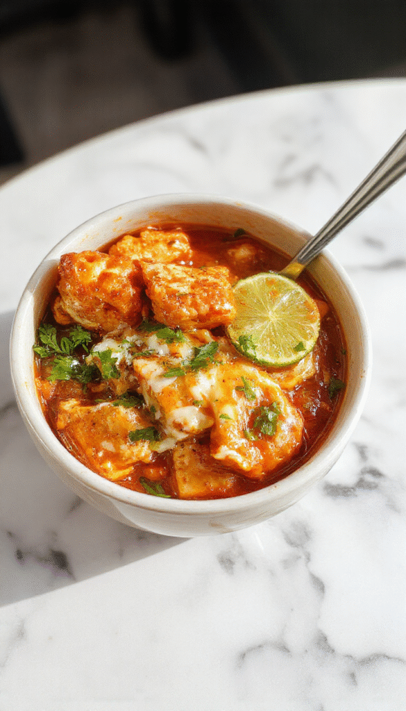 Colorful chicken bowl featuring tender grilled chicken coated with a glossy sweet chili sauce, arranged alongside shredded coconut, lime slices, and fresh herbs. The vibrant dish showcases a mix of reds, greens, and creamy whites, beautifully plated on a rustic wooden surface with a drizzle of coconut lime sauce and a sprinkle of herbs for garnish, highlighting textures from crispy chicken to smooth sauces.