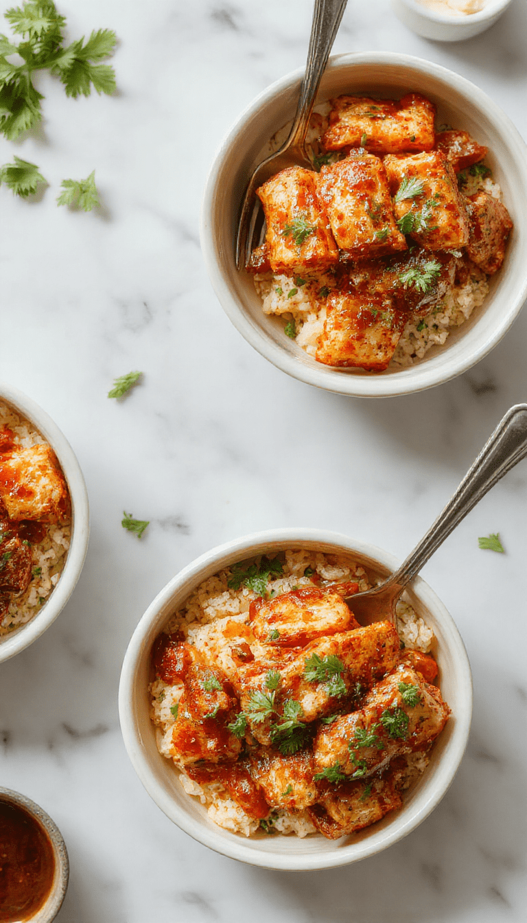 Vivid image of vibrant rice bowls topped with grilled honey chipotle chicken slices, fresh cilantro, lime wedges, and colorful vegetables, all arranged on a rustic wooden table with a drizzle of honey glaze for a glossy finish.