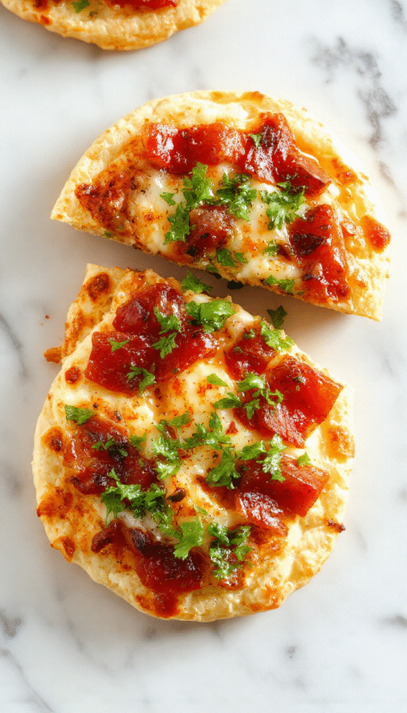 Colorful assortment of pita pizzas topped with vibrant vegetables, melted cheese, and various meats arranged on a rustic wooden table, highlighting crispy edges and fresh ingredients, styled with a modern, clean aesthetic.