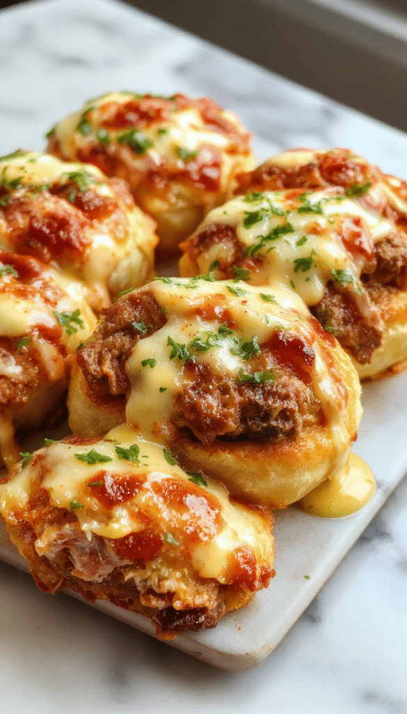 A vibrant plate of golden-brown Philly cheesesteak rolls filled with tender beef, melted cheese, and colorful bell peppers on a rustic wooden surface, garnished with fresh herbs.