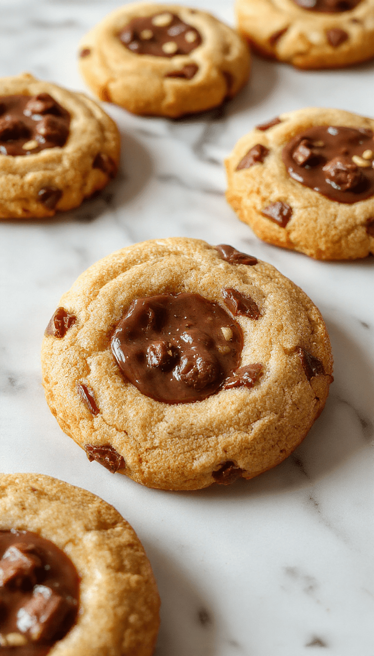Colorful presentation of Nutella Linzer Cookies with a golden-brown crust, filled with rich Nutella hazelnut spread, dusted lightly with powdered sugar, styled on a rustic wooden plate surrounded by fresh ingredients and sprigs of herbs, inviting and delectable.