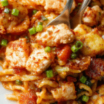 A vibrant plate of chicken chow mein featuring golden-brown chicken pieces, stir-fried noodles with colorful bell peppers, crisp carrots, and green onions. The dish is garnished with sesame seeds and chopped cilantro, presented on a rustic wooden table with a glossy sauce coating the ingredients, highlighting textures and freshness.