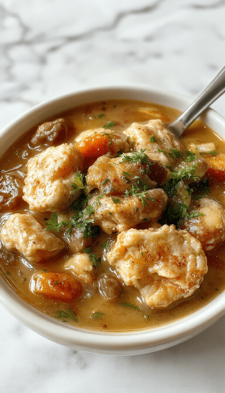 A rustic bowl of slow cooker chicken stew featuring tender chunks of chicken, vibrant carrots, celery, and potatoes in a rich, flavorful broth, garnished with fresh herbs, styled on a warm wooden table with a spoon and a napkin, emphasizing comfort and homestyle cooking.