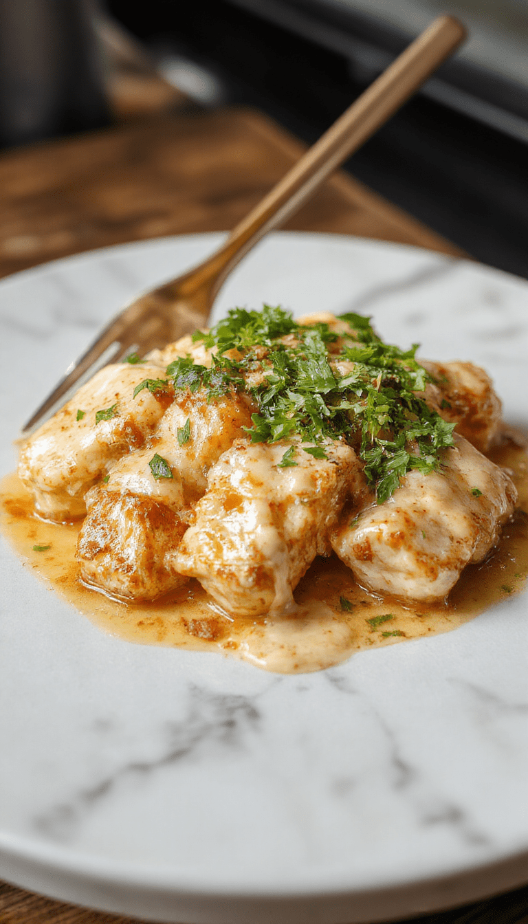 Colorful plate featuring crispy tofu cubes coated in a vibrant red spicy sauce, topped with fresh cilantro. Served with a side of creamy coconut sauce, garnished with lime wedges. The dish is artfully arranged on a white plate with textured textures of tofu and sauce contrasting beautifully against the bright background.